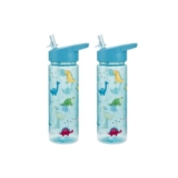 Dino Water Bottle 500ml, BPA Free, 2 Pack, Straw Sipper