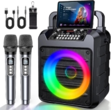 Dislocati Karaoke Machine with 2 Wireless Microphones: Portable Bluetooth Speaker for Adults & Kids – PA System with Lights Supports TWS/TF Card/USB/AUX for Home Party-Stage Monitors