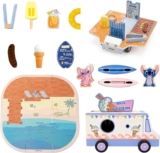 Disney Lilo & Stitch Transforming Ice Cream Truck Playset Wooden Toy Vehicle with Beach Scene & Accessories Ice Cream Van Car Toy for Kids Imaginative Kids Play Vehicle