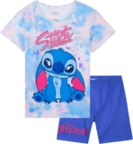 Disney Stitch Pyjamas for Girls & Teenagers Short Sleeve PJs Set Soft Breathable Nightwear Loungewear Comfy Jammies Sleepwear Stitch Gifts for Girls (11-12 Years, Blue/Pink)