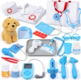 Doctor Set for Kids 3-5 – Pretend Role Play Medical Set Toys for Boys Girls Vet Kit with Dog, Stethoscope, Dress Up Costume & Carrying Bag, Birthday Gifts for Toddlers