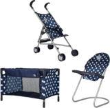 Dolly Tots Junior Nursery Playset Navy & White 3 Piece Nursery Playset Doll Highchair, Stroller & Cot Prams, Pushchairs and Dolls Accessories For Kids Boys & Girls 3