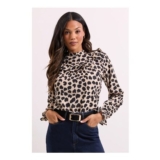 Dorothy Perkins Animal Ruffle Neck Printed Long Sleeve Blouse
