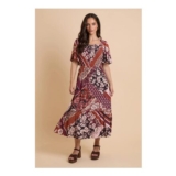 Dorothy Perkins Patchwork Midi Dress – Brown