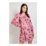 Dorothy Perkins Pink Floral Gathered Bodice Lace Back Long Sleeve Mini Dress