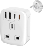Double Dragon 20W Fast Charging 5-in-1 UK to EU Travel Adapter 2 USB-A & 2 USB-C Ports Converts UK 3 PIN Plug to European 2 PIN Plug in Spain, France, Portugal, Germany, Greece, Italy, Sweden, etc