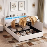 Double Ottoman Bed, White Lift Up Storage Bed with LED, APP & Remote Control Light – Sold & Shipped By GREENSPLICE UK LTD