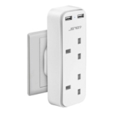 Double Plug Adaptor with 2 USB Ports, UK 3-Pin Socket