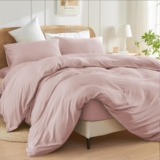 Double Size Duvet Cover Set (Blush) – 3 Pcs Brushed Microfiber Plain Dyed Quilt Cover – Bedding Set with Button Closure Include 1 Duvet Cover & 2 Pillowcases