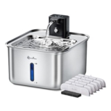 DownyPaws Stainless Steel Cat Water Fountain, Wireless, 3L, 6 Filters