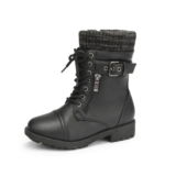 Dream Pairs Girls Mid-Calf Combat Boots, Zipper, Plush-Lined, Black