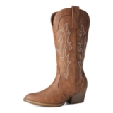 Dream Pairs Womens Cowboy Boots Pointed Toe Brown PU Size5