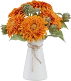 DuHouse 5Pcs Artificial Sunflowers, 43cm Long Stem Silk Sunflowers Realistic Teddy Sunflowers for Vases, Wedding Arrangements, Party, Grave, Outdoor or Home Decoration(Orange)