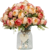 DuHouse 6 Packs Peonies Artificial Flowers, 30cm Fake Peonies Silk Peonies Flowers Bouquet for Wedding Centerpiece Table Party Home Decor(Champagne-Pink)