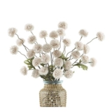 DuHouse 6pcs Artificial Pompon Mum Flowers with Stems Beige