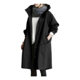 Duaicnvow Women Hooded Waterproof Button-Front Rain Trench Coat