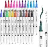 Dual Tip Brush Pens Set Of 24 Coloured, Colouring Pens brush pens,Fine Tip 0.4mm and Watercolour Brush Tip 1-2mm, Coloured drawing pens for ArtistsBeginners