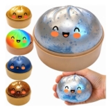 Dumpling Squishy, Glitter Silver Blue Bun