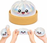Dumplings Stress Balls, Glitter Mystery Dumpling Toy with Steamer Box, Cute Bao Squishy Fidget Toys, Fidget Sensory Squeeze Ball for Anxiety Gifts for Kids Adultswhite