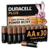 Duracell Plus AA Batteries (30 Pack) Alkaline Batteries 1.5V Up to 150% Extra Life with Power Boost