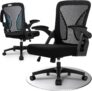 Durrafy Ergonomic Office Chair, Desk Chair with 90 Flip-up Armrests, Lumbar Support & Height Adjustable, Breathable Swivel Computer Chair with Tilt Function, Mid-Back Mesh Chair For Home/Office