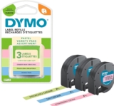 Dymo LetraTag Pastel Labels Starter Pack 12mm x 4m Rolls Pastel GreenBlue & Strawberry Cream 3 Rolls of Plastic Self-Adhesive Label Tape Authentic Labels for LetraTag Label Makers