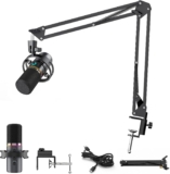 Dynamic USB XLR Microphone Kit with Adjustable Boom Arm, Shock Mount & Type-C Cable, Cardioid Podcast Mic with RGB Light, Gain Control, Noise Reduction & Zero-Latency Monitoring for Streaming,Gaming
