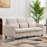 EBELLO 3 Seater Sofa, Corduroy Couch with Solid Wood Frame,White 16cm thick high density foam, removable machine-washable covers, solid wood frame, easy assembly, UK fire safety compliant.