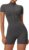 ECUPPER Womens Zip Up Gym Jumpsuit all in one Yoga Unitards Short Sleeve Romper Suits Workout Bodysuit Scrunch Bum Playsuits