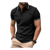 EDITCOZY Mens Short Sleeve Cotton Polo Shirts Black 2XL