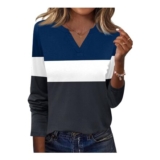 EFFAN Womens Striped V-Neck Long Sleeve Casual Tops