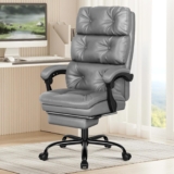 ELFORDSON Executive Office Chair with Dual Paddings for Home Office, Ergonomic PC Gaming Chair with Footrest Armrests, Comfy High Back 150 Reclining Computer Chairs, 180KG Loads, PU Leather, Grey