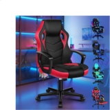 ELFORDSON Gaming Chair, Video Game Chairs, Ergonomic Computer Desk Office Chairs Racing Style, Adjustable Height & Tilt, 360 Swivel, Breathable Mesh & PU Leather, Home Office Esports, Red