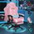 ELFORDSON Gaming Chair with 2-point Massage Lumbar Cushion, High Back PC Computer Game Chair, 150 Reclining Office Chair with Headrest & Footrest, 360 Swivel, Home Esports, PU Leather, Pink