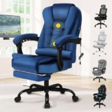 ELFORDSON Massage Office Chair for Home Office, Executive Desk Chair 77 cm High Back 150 Recliner Tilt Function Padded Swivel, Velvet Blue, 2-Point Massage