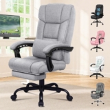ELFORDSON Office Chair with XL Lumbar Cushion, Computer Desk Chair with Footrest, High Back 150 Recliner Tilting Function Fabric Linen, Grey
