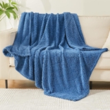EMME Fleece Throw Blanket for Sofa, Single Flannel Blanket, Soft, Fluffy, Warm Cozy Versatile Throw for Bed, Couch, Armchairs (Dark Blue, 130x150cm)