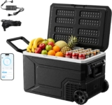 EUHOMY 65L Car Fridge, Electric Cool Box with APP Control, 12V/24V DC & 100240V AC Camping Fridge, Portable Freezer with Wheels for Truck/RV/Camping/Travel, -20 to 20