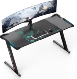 EUREKA ERGONOMIC Gaming Desk with Led Lights 15664cm Large RGB Ergonomic Gaming Computer Desk for Home Office Work Study Writing with Mouse Pad, Easy to Assemble, Carbon Fiber Black
