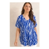 EVANS Curve Blue Cobalt Zebra V-Neck Top