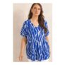EVANS Curve Blue Cobalt Zebra V-Neck Top