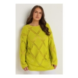 EVANS Curve Chartreuse Green Diamond Pointelle Jumper