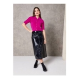 EVERBELLE Black PU Column Midi Skirt 6
