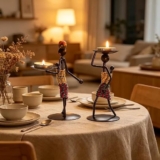 EVERGOODS 2Pcs Retro Black Iron Candle Holders for Tables Vintage Little Girl Tea Light Candlestick Stand with Decorative Ornaments for Living Room, Wedding, Christmas, Valentine Decor
