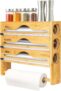 EVERGOODS Cling Film Dispenser and Cutter with Kitchen Roll Holder, 4-in-1 Bamboo Foil Dispenser Organizer with Paper Towel Holder, Wall-Mount or Countertop Wrap Storage Compatible (Original Wood)