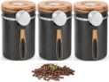 EVERGOODS Coffee Canister Airtight 1300 mL with Date Dial & Scoop Holder, Matte Black Bean Storage Jar with Wooden Lid, Sealed Container for Coffee, Tea, Sugar Dry Food (3Pcs)