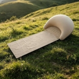 EVERGOODS Inflatable Beach Mat Lounge Chair with Pillow Portable Flocking Sunbathing Pad for Beach, Camping, Garden, Travel and Outdoor Relaxation, Khaki