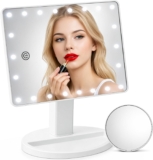 EVERGOODS Lighted Makeup Vanity Mirror with 22 LED Lights Rechargeable Tabletop Mirror with 360 Rotation, Adjustable Brightness, Touch Control Portable Tabletop Cosmetic illuminated Mirror (White)