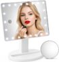 EVERGOODS Lighted Makeup Vanity Mirror with 22 LED Lights Rechargeable Tabletop Mirror with 360 Rotation, Adjustable Brightness, Touch Control Portable Tabletop Cosmetic illuminated Mirror (White)