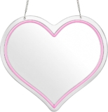 EVERGOODS Neon Mirror with Pink Glow, Acrylic LED Mirror Wall Decor for Bedroom, 30x26cm, Heart Mirror Light for Party Girls Room, Vanity, Beauty Studio, Birthday Gift (30x26cm)